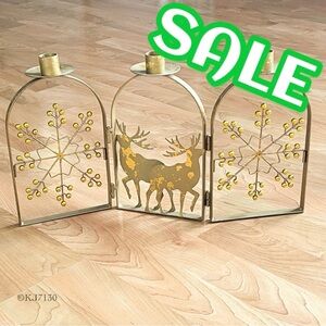 Alco Litetyme Gold Handcrafted Deer and Star Folding Divider Candle Holder
